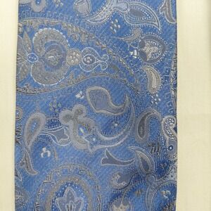 GEOFFREY BEENE Men's Necktie Blue Silver Paisley 100% Silk Handmade Classic Tie